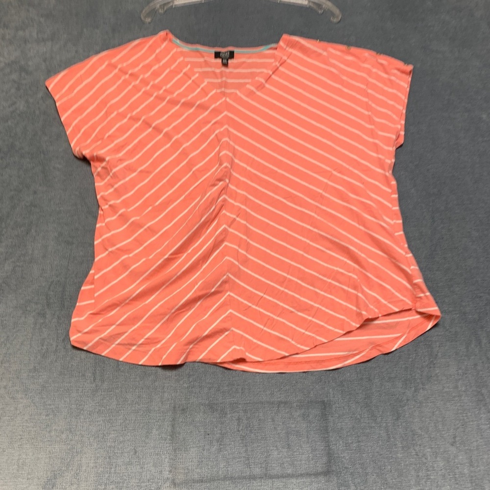 Jones New York Top Womens 3X Peach White Striped V-Neck Classic Short Sleeve